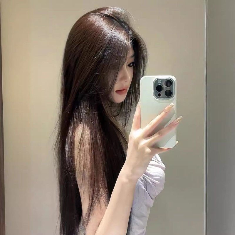 星程冷棕色假发女长发中分八字刘海长直发仿真发自然气质全头套式