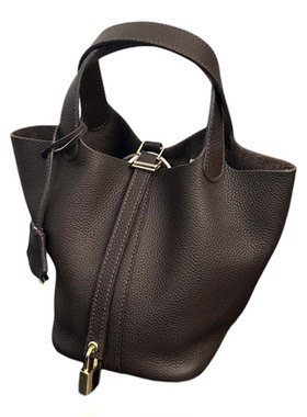 手工头层牛皮菜篮子水桶包