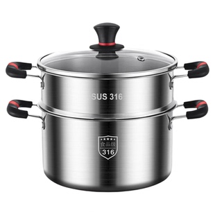 德国316不锈钢蒸锅双层家用多层小汤锅加厚一体成型蒸汽锅食品级