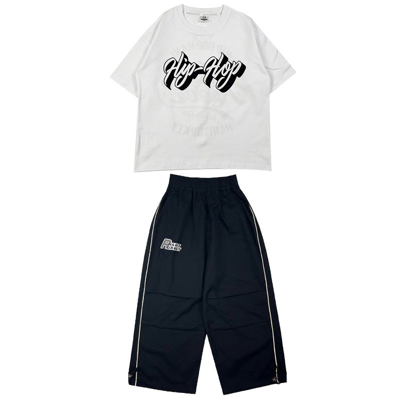 嘻哈风儿童街舞潮服套装男童宽松短袖少儿hiphop裤子街舞演出服装