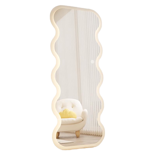 亚克力波浪镜子全身镜网红设计师穿衣镜家用落地镜挂墙试衣镜灯镜