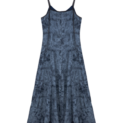 瑞尔扎染吊带收腰显瘦连衣裙