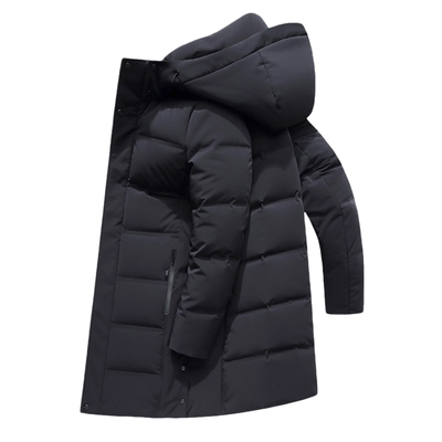 虎豹男士黑色可拆卸帽子中长款羽绒服保暖羽绒服男外套