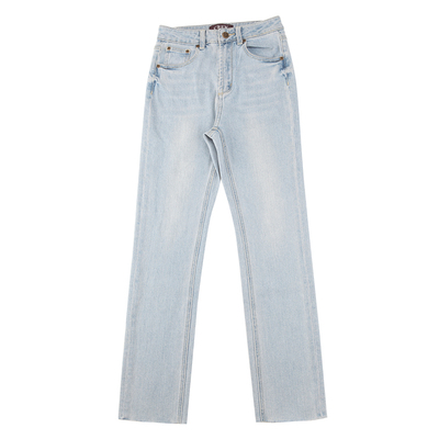 美式水洗蓝法棍高腰小直筒牛仔裤