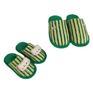 细细条 买一送一小众拼色棉拖鞋男女冬情侣居家可爱小猫咪毛毛鞋