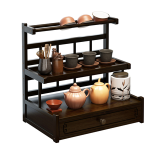 茶具置物架新中式小型桌面博古架茶室布置茶叶放置架紫砂壶摆放架