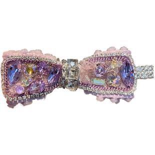 韩国东大门重工紫色闪钻蝴蝶结发夹女高级感甜美碎发夹气质发卡