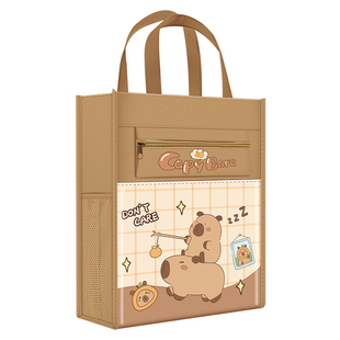 卡皮巴拉补习袋大容量帆布包小学生帆布袋男孩女孩作业文件袋学生手提拎书袋防水收纳袋拉链式儿童学习补课包