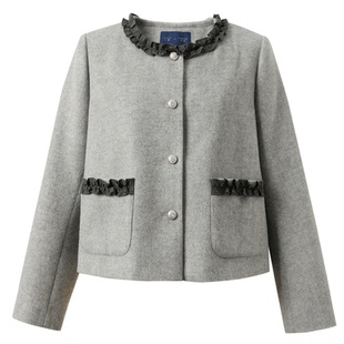 【绵羊毛】若潮大码女装2026春季新款单面呢外套短款圆领胖MM