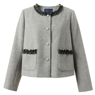 【绵羊毛】若潮大码女装2026春季新款单面呢外套短款圆领胖MM