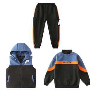 男童套装秋冬装2025新款中大童儿童男孩冬季加绒加厚卫衣三件套潮