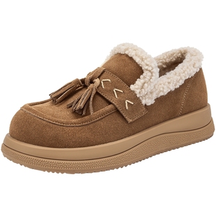 热风加绒乐福鞋女款2025年冬季新款棕色复古毛毛鞋百搭休闲女鞋子