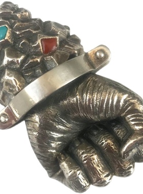 拳头纯银吊坠项链镶嵌大权大握