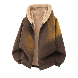 迈特优美式连帽座山雕外套棉服男女冬季加绒加厚保暖毛领棉衣夹克