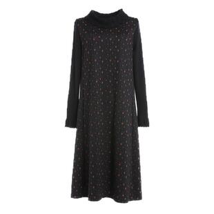 乔万尼连衣裙女商场冬季新款高腰宽松半高领长袖打底裙子过膝中长