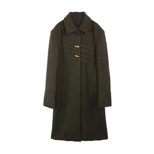 杨二大梦原创新中式竹节扣绿色黄色大衣女秋冬2025新款毛呢外套