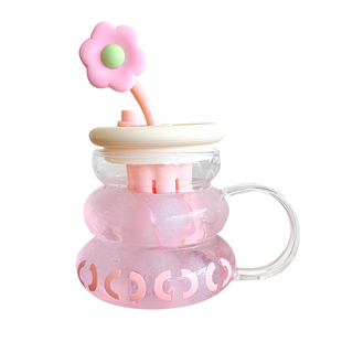 女生玻璃杯大容量茶水分离花茶杯办公室高颜值手柄吸管杯2024新款