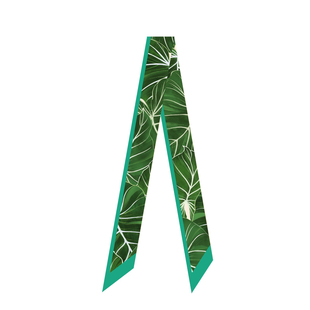 设计师复古手绘植物热植明脉荣耀蔓绿绒飘带丝带长窄丝巾发带领巾