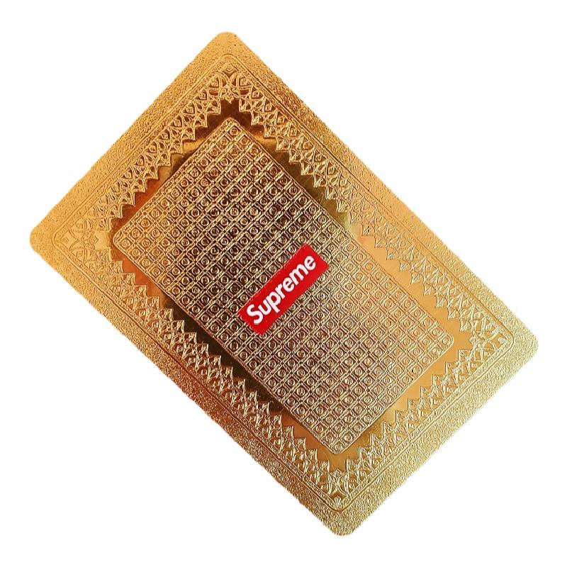 Supreme高颜值扑克牌金属加厚塑料防水黄金色创意个性潮防折PVC硬