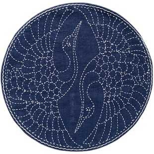 刺子绣材料包 双鹤纹茶席自绣花新手DIY刺绣针线手工蓝染布料送人