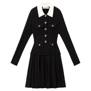 [赵丽颖同款]self-portrait 2026早春新款经典黑千金风针织连衣裙