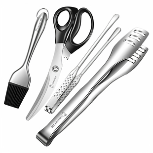 韩式316不锈钢烤肉剪刀夹子套装牛排剪剪子家用厨房烧烤剪食物剪