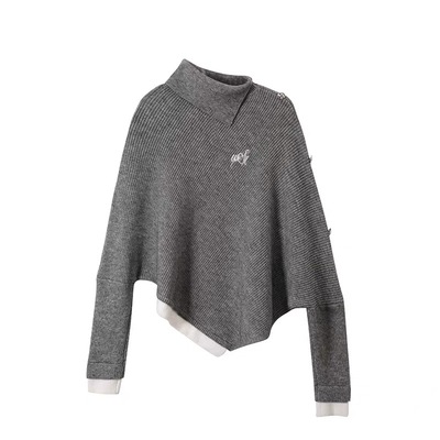 高级感小众法式灰色不规则毛衣