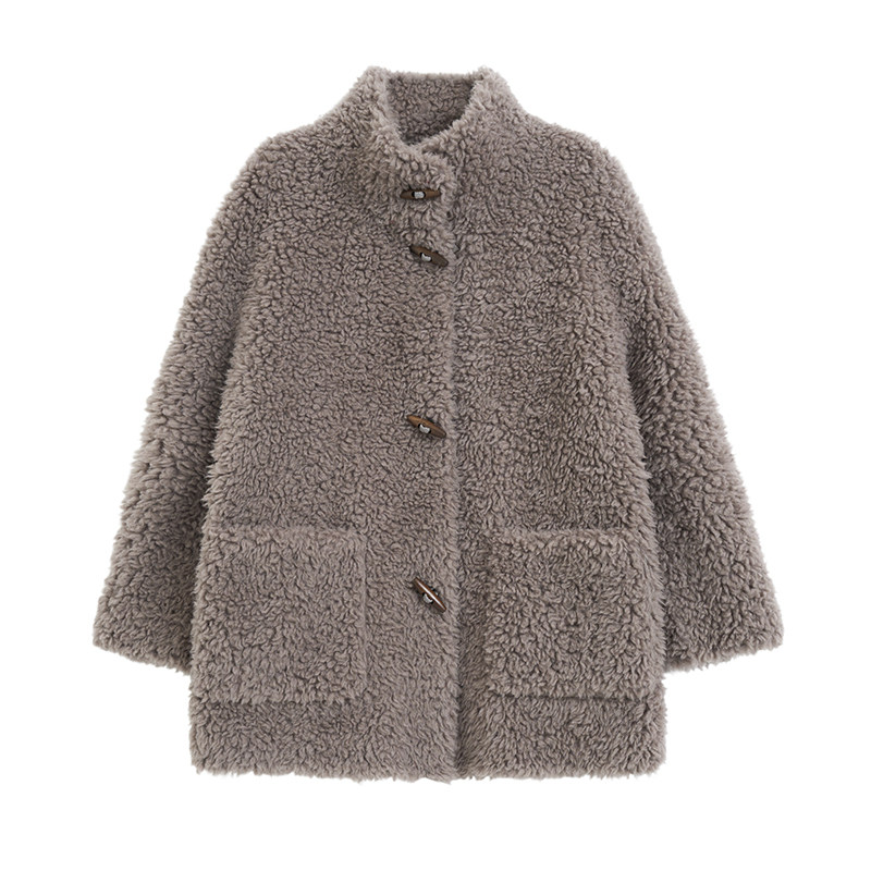 凯撒女中长款立领加厚羊剪绒外套