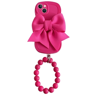 韩风ins辣妹玫红蝴蝶结适用iphone13ProMax苹果13手机壳11新款12手腕带14pro高级15promax女款plus硅胶保护套