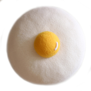 手工羊毛毡创意煎蛋画家帽子女亲子儿童蓓蕾帽巨大的荷包蛋贝雷帽