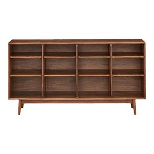 北欧实木书架黑胡桃樱桃木落地书柜日式格子柜橡木置物架定制