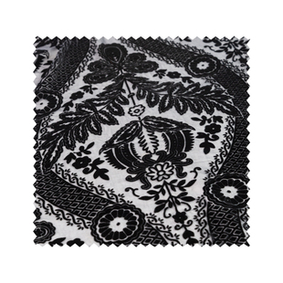 黑色丝绒真丝烧花烂花 复古时装布料镂空丝绒连衣裙旗袍国风面料