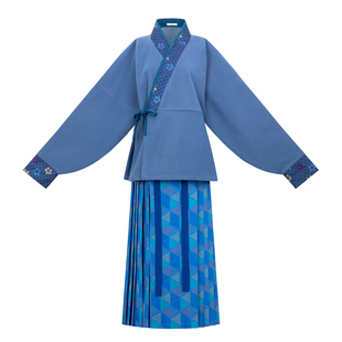 花朝记|潮汐|晋制宋制汉服晋襦百迭裙毛呢妆花蓝色显白日常秋冬