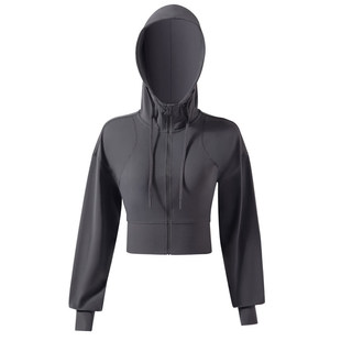 运动外套女秋冬新款户外徒步修身健身夹克上衣短款灰色瑜伽服长袖