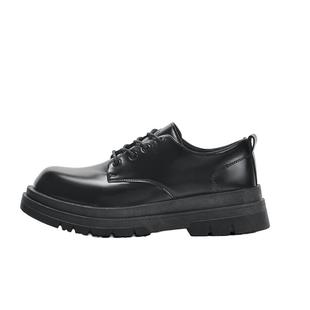 回力皮鞋男款正装商务休闲上班通勤结婚增高黑色大圆头厚底德比鞋