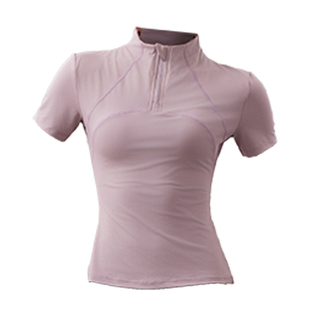 新品半拉链瑜伽服短袖上衣女夏修身速干透气遮肚不带胸垫跑步上衣