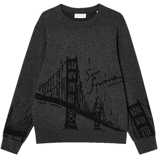 杰克琼斯男装春秋毛衣针织提花针织衫圆领长袖可机洗毛衣男