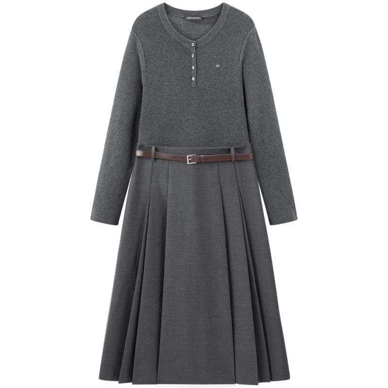 【商场同款】太平鸟羊毛混纺针织拼接连衣裙女miu系长袖A1FAF3512