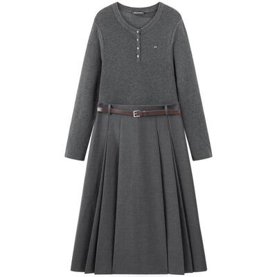 太平鸟羊毛混纺针织拼接连衣裙