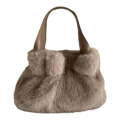 可爱褶皱仿兔毛手提毛毛包斜挎包