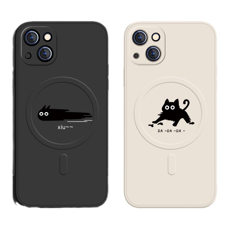 适用苹果17promax手机壳情侣小猫iPhone15/16/14趣味magsafe磁吸无线充电ip13黑猫11新款12保护套16plus硅胶