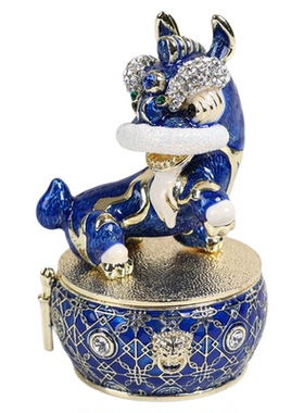 新款金属工艺品新年礼物珐琅彩创意摆件舞狮合金首饰盒鼓狮收纳盒