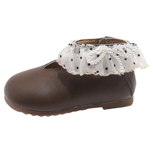 春季新款单鞋彩艺裙撑儿童俏皮波点花边圆头皮鞋女童软底公主鞋