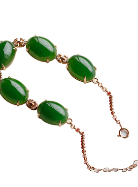 蛋面玫瑰金天然玉石珠宝首饰手链