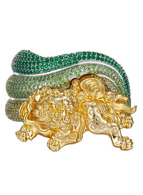 【朱珠共创】MOH年度金标系列金福狮手镯山峦层叠绿水晶腕饰礼物