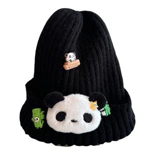 韩系亲子秋冬款毛线帽可爱熊猫儿童针织套头帽男女童保暖卡通冷帽