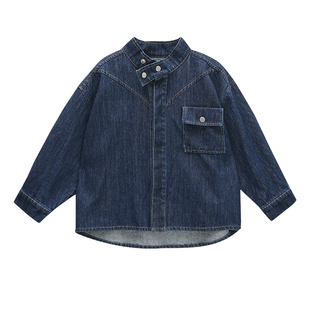 团子麻麻男童牛仔衬衫秋季新款韩版休闲立领儿童衬衣男孩长袖外套