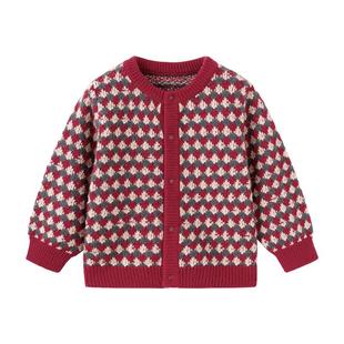 babylove宝宝针织开衫秋冬婴儿外出保暖毛衣百搭衣服羊毛外套