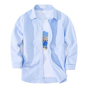儿童纯棉牛津纺衬衫长袖衬衣校服男孩男童中大上衣女童寸外套加绒