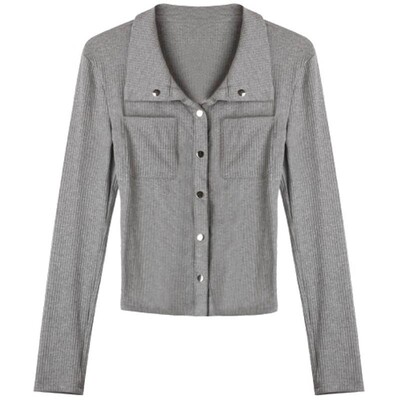 JULY崎崎辣妹灰色质感长袖衬衫